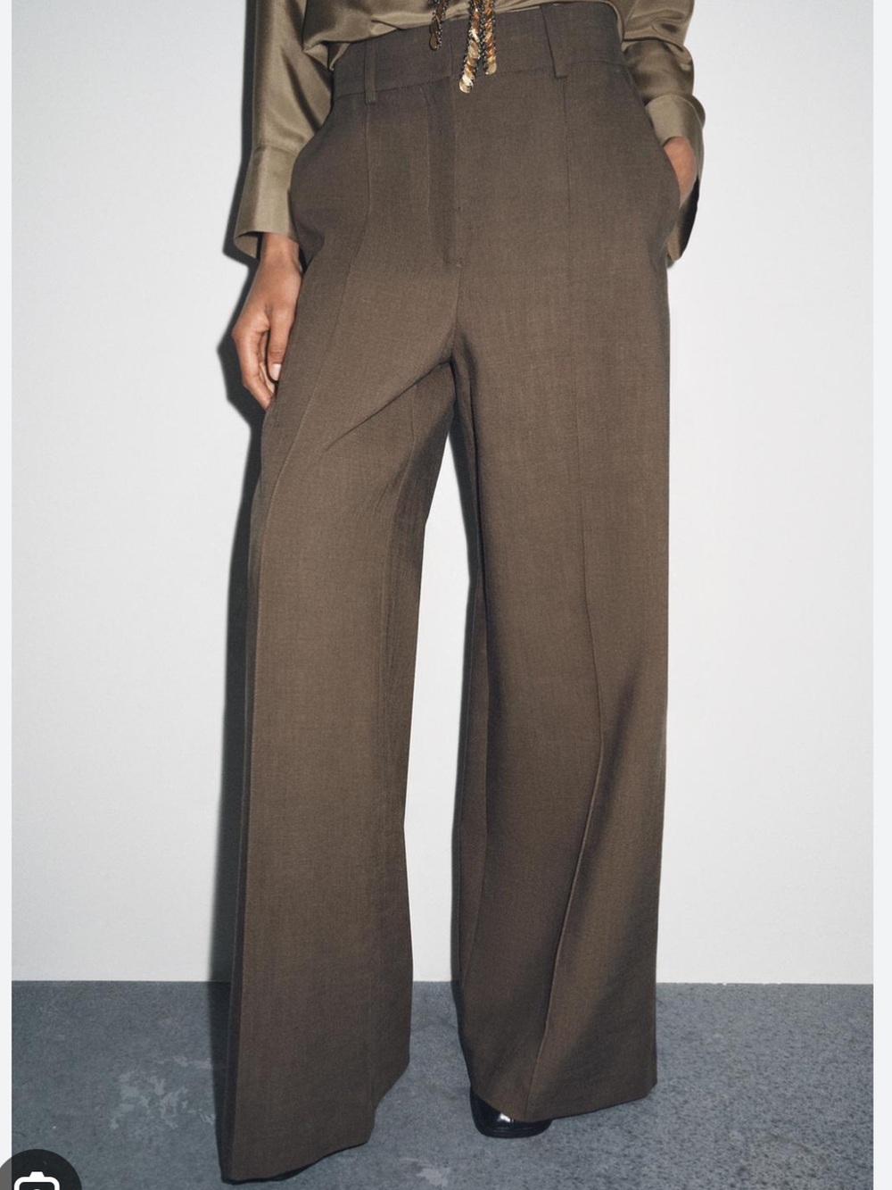 Zara NWT ZW Collection high waist pants dark khaki 8428/751